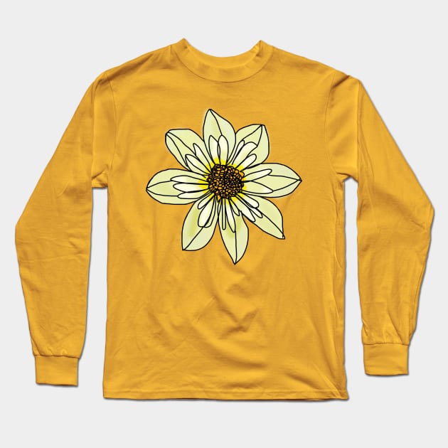 Yellow Minimal Line Drawing Collarette Dahlia Flower Long Sleeve T-Shirt by ellenhenryart